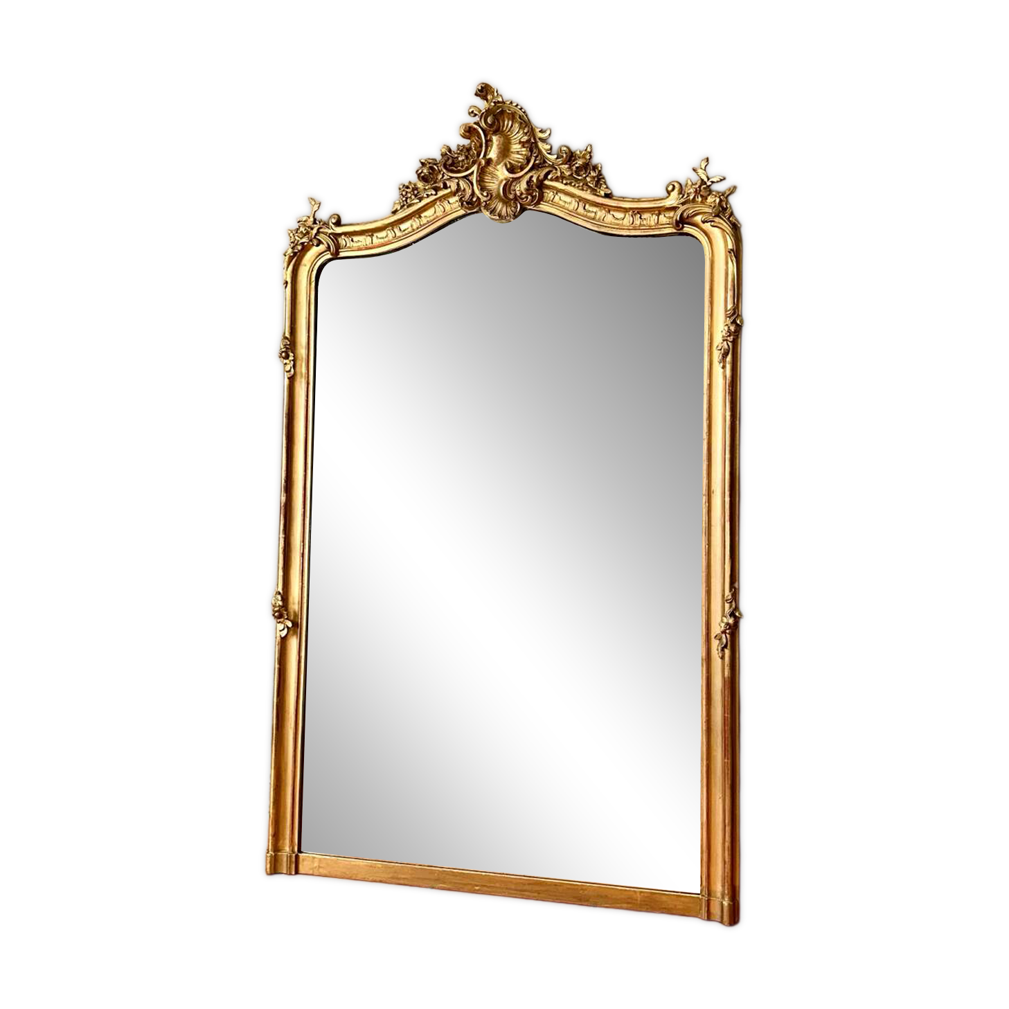 Antique gilded mirror with Louis XV pediment