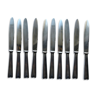 Series of 10 ercuis silver metal table knives