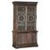 Jacobean hardwood library with carved panels and glass doors.