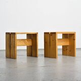 Pair of pine stools, Les Arcs circa 1970
