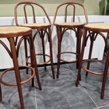 Lot de 4 tabourets de bistrot en cannage vintage