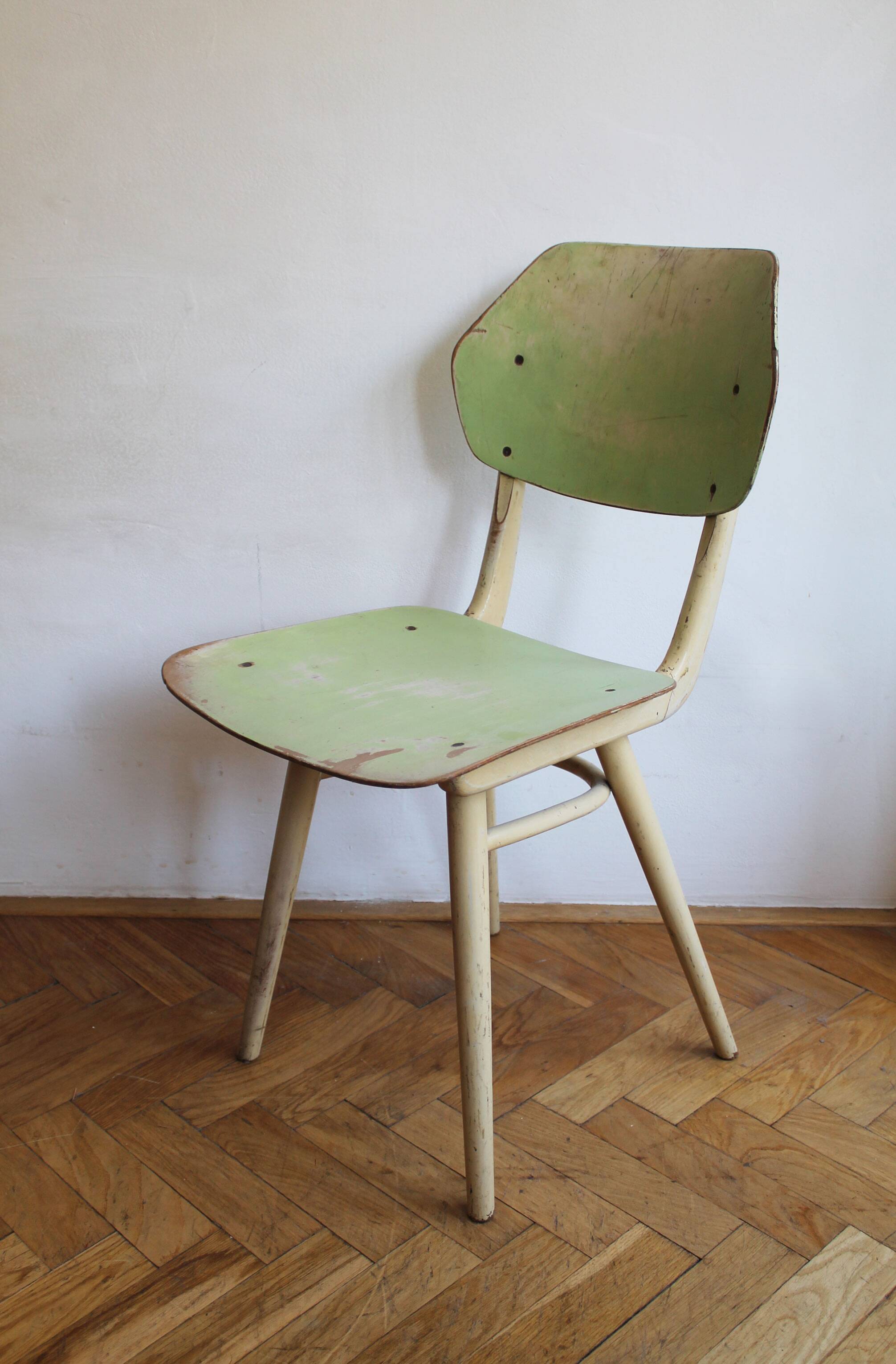 Set of 6 vintage TON chairs in painted wood, Czechoslovakia, 1964