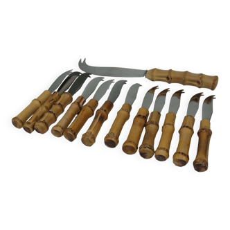 Vintage cheese cutlery, bamboo