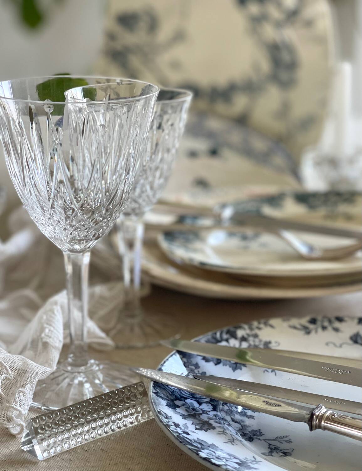 9 mismatched blue ironstone plates