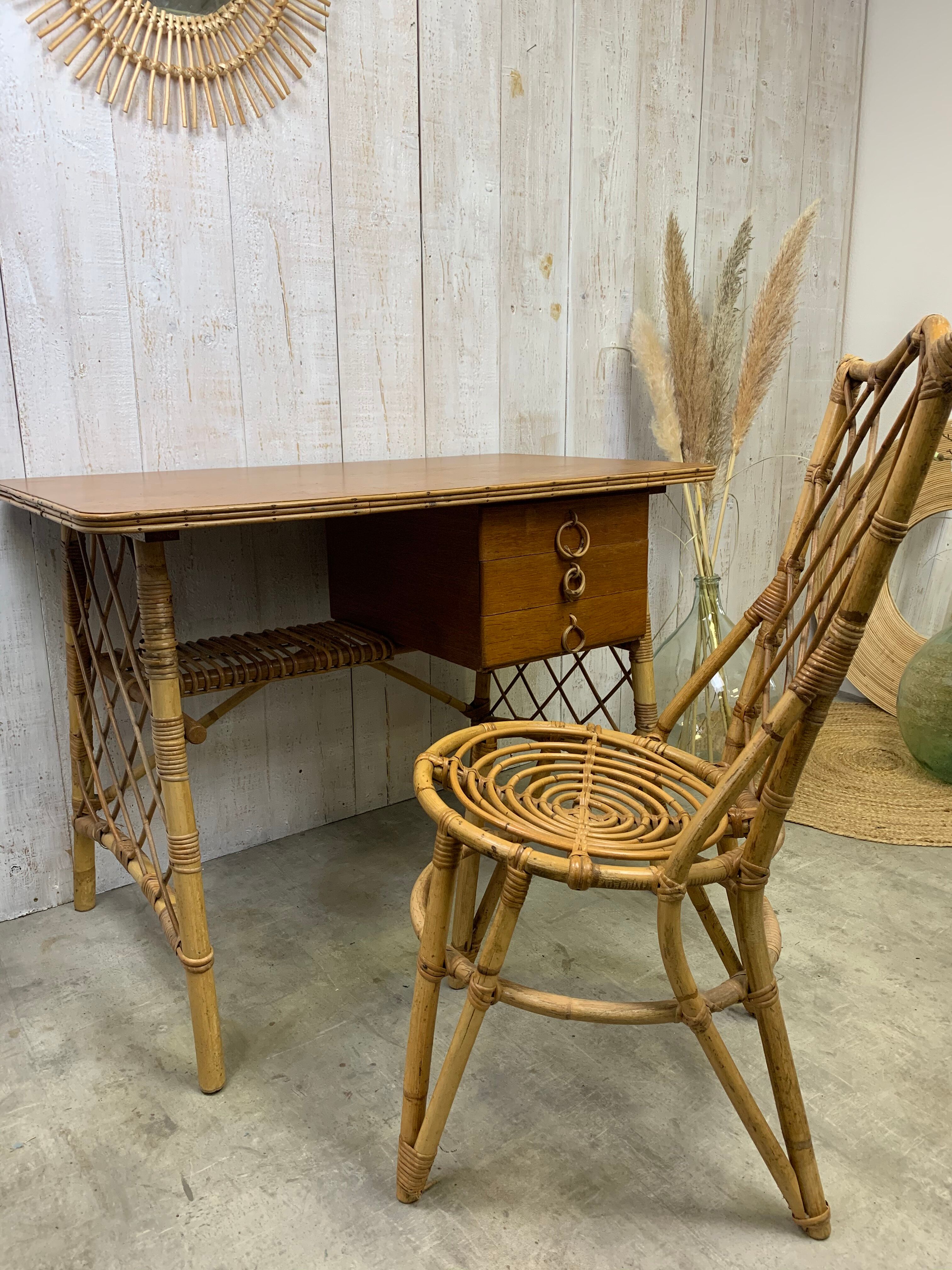 Louis Sognot rattan desk