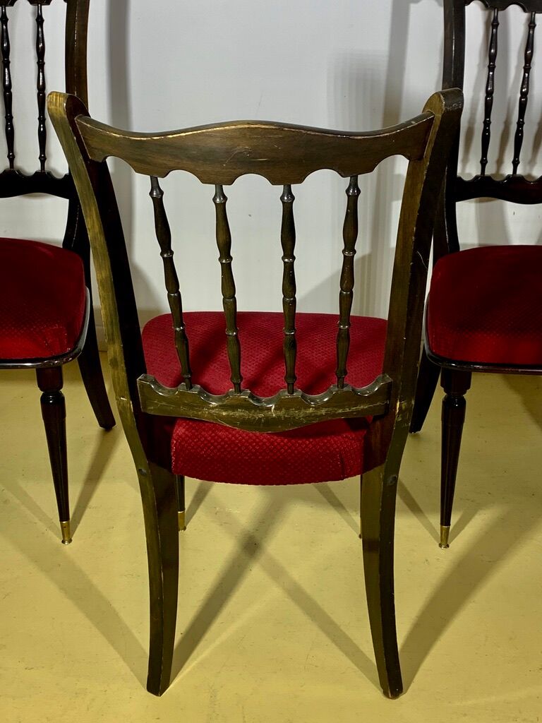 4 CHAIRS Napoleon III, black lacquered, seats Red Velvet