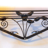 1950s wrought-iron wall cloakroom with 4 hooks and hat racks