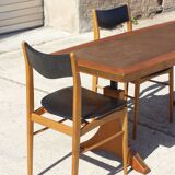 Adjustable dining room table adjustable in teck and copper, denmark, 1950