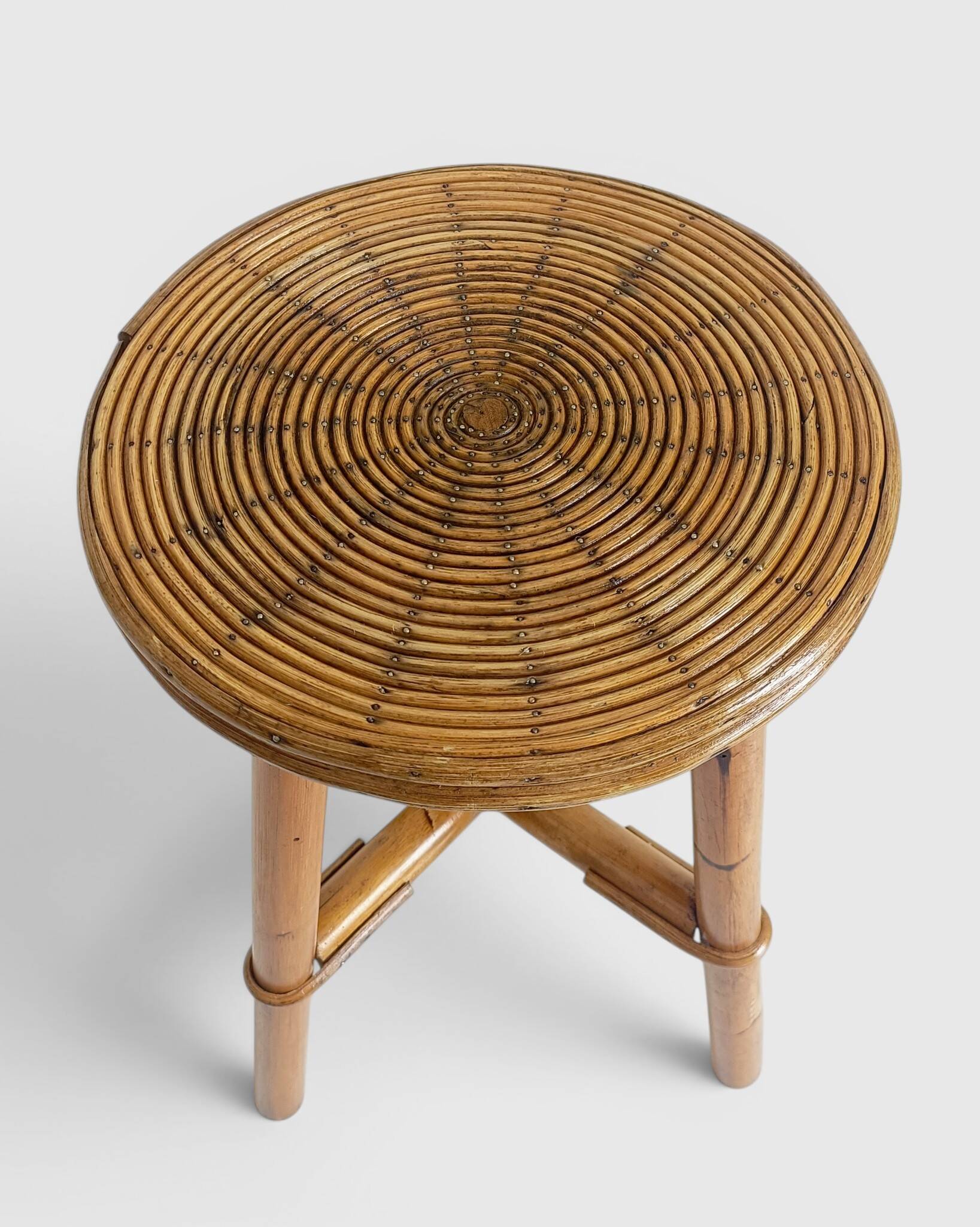 Vintage Rattan and Bamboo Accent Side Table / Stool, Spain, 1970s