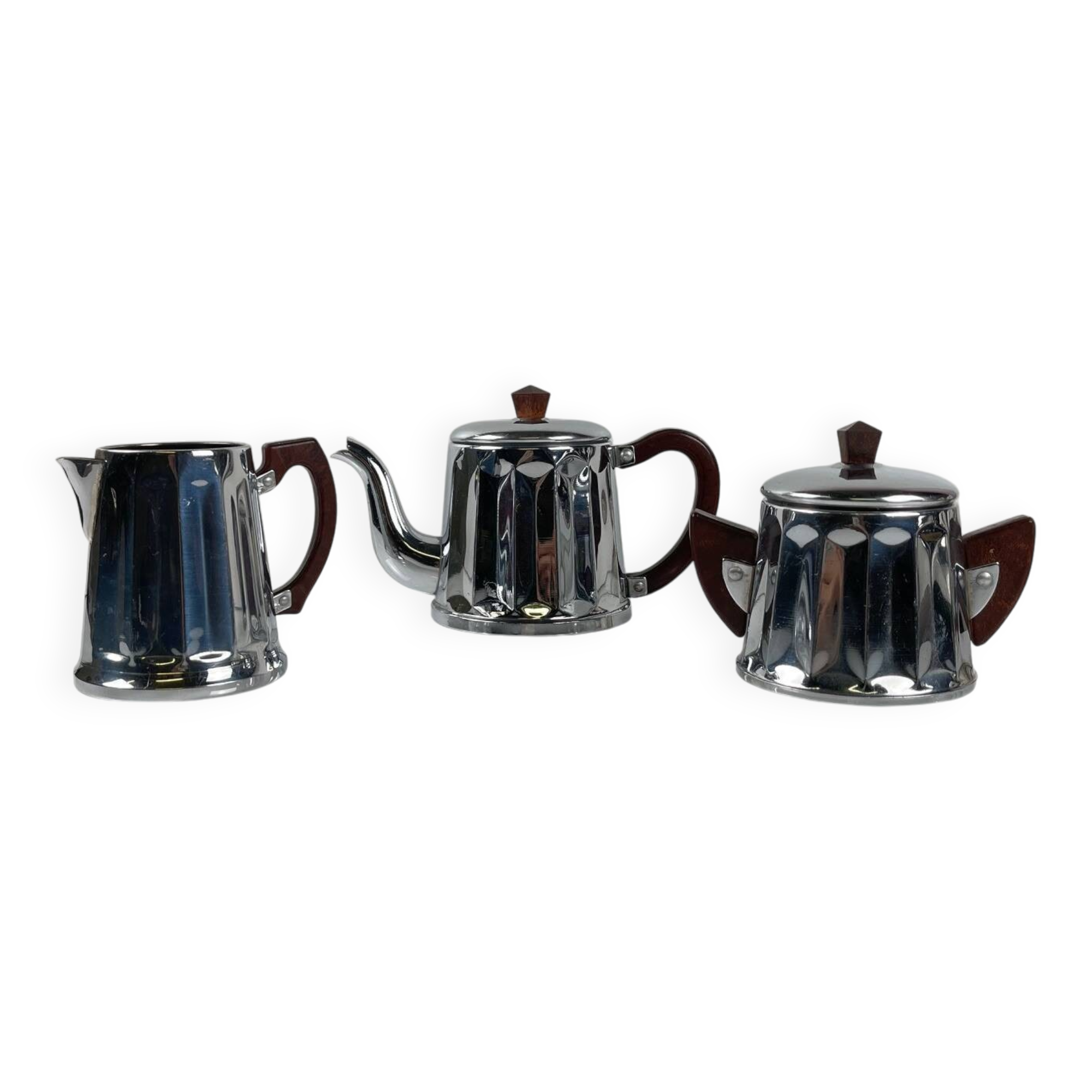 Vintage chrome-plated metal and bakelite coffee set, 1940s/50s