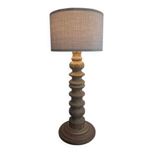Lampe totem en bois tourné - lin