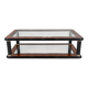 Grande table basse en loupe d’orme, verre et miroir – Design années 80