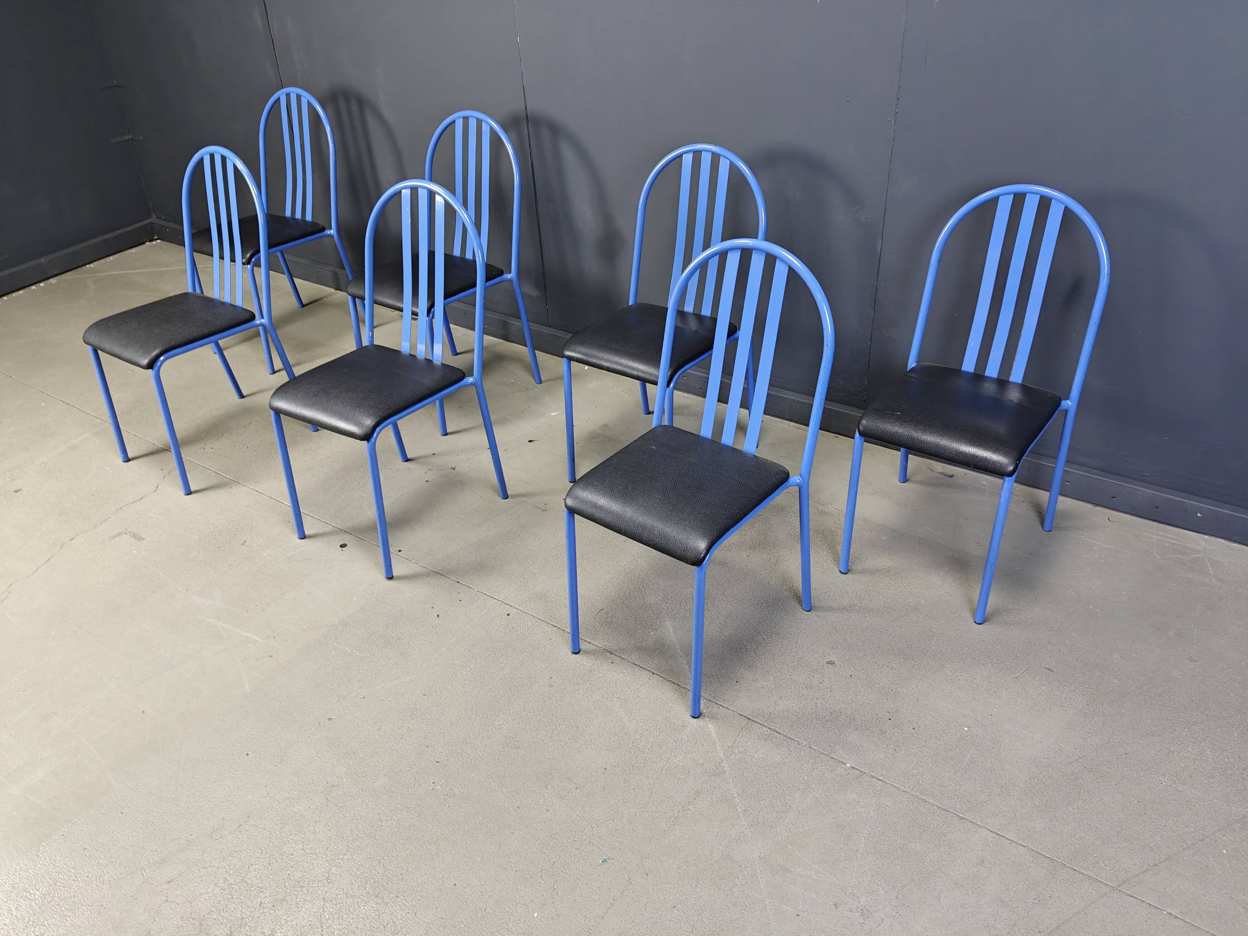 Set of Nr 222 chairs by Robert Mallet-Stevens, 1980s, Set of 7