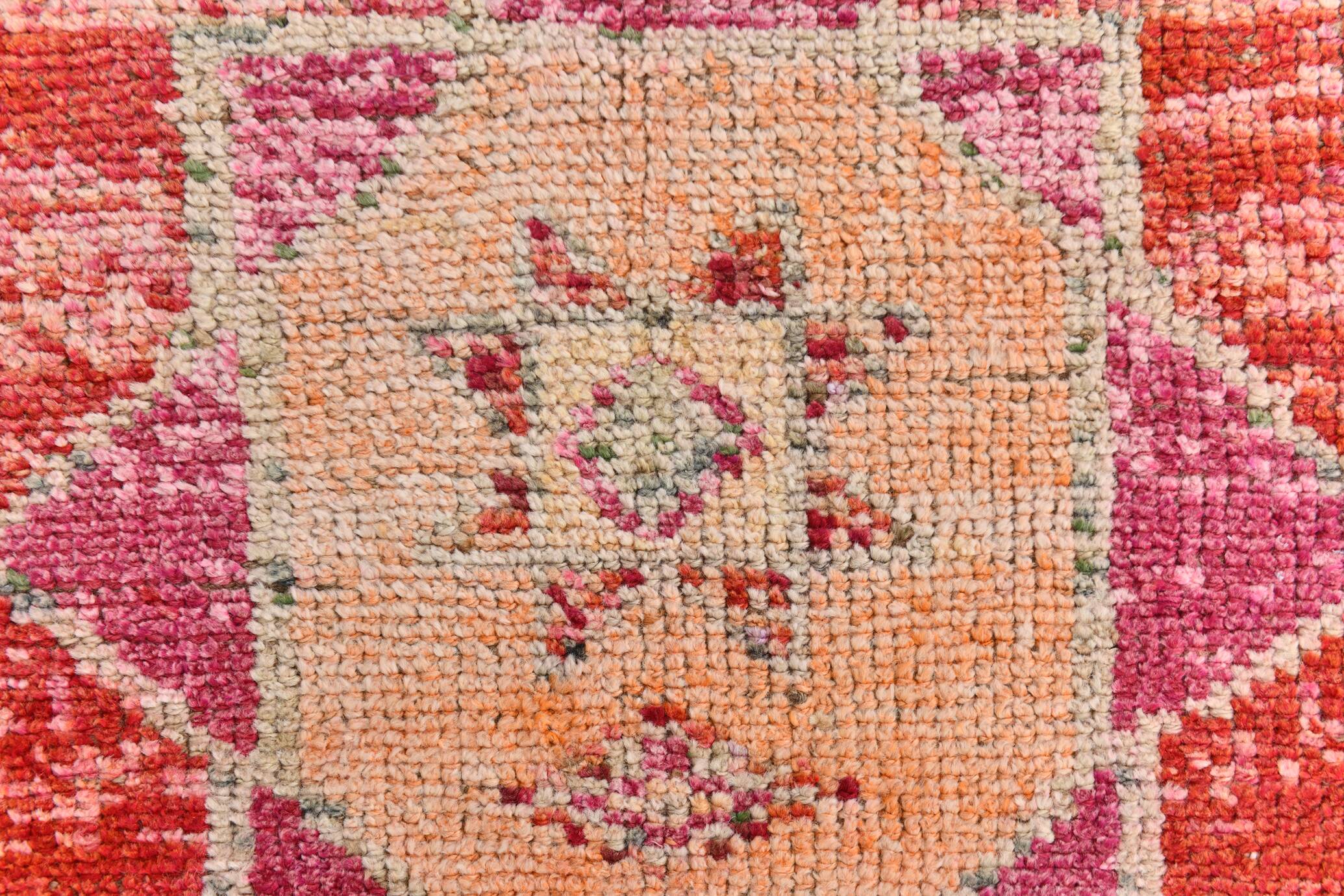 Tapis de couloir vintage à motif étoilé rouge et rose, 98 x 285 cm