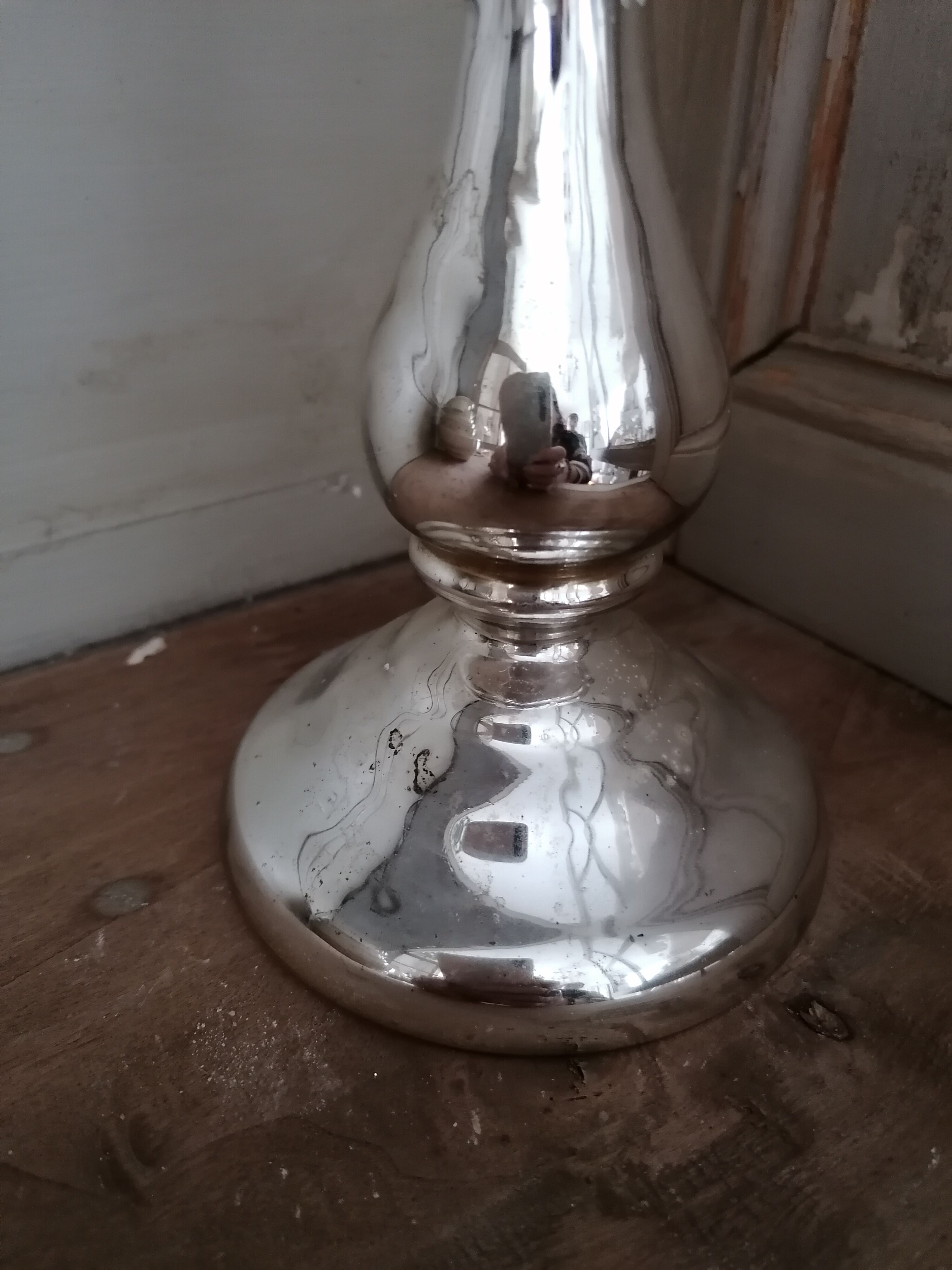 Mercurized glass candle holder