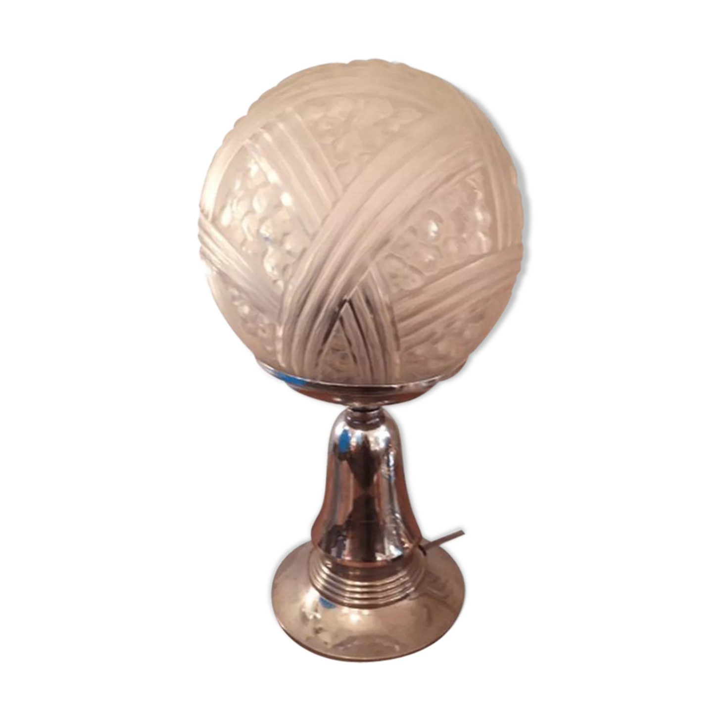 Lamp on a chrome base globe ball cut glass 1940