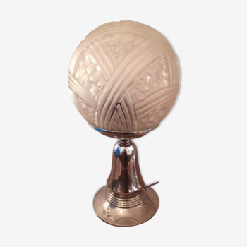Lamp on a chrome base globe ball cut glass 1940