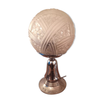 Lamp on a chrome base globe ball cut glass 1940