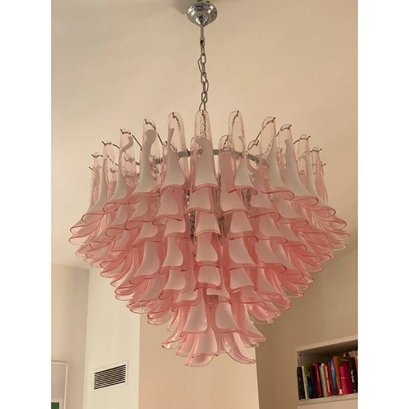 Contemporary White and Pink “Selle” Murano Glass Petali Chandelier