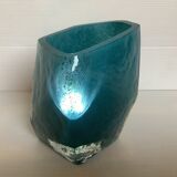 Vase Pentagone bleu et doré pâte de verre