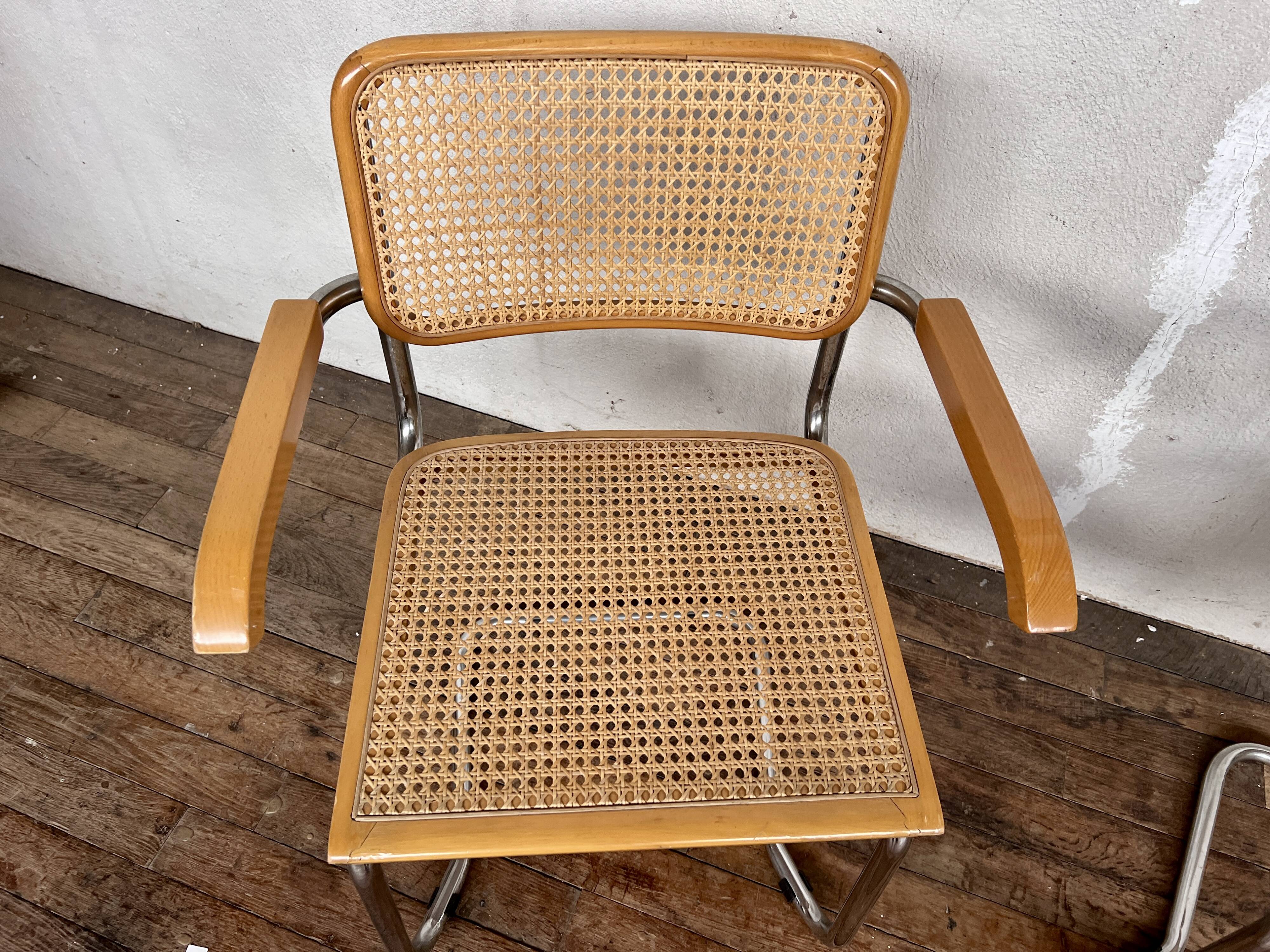 Pair of Breuer style armchair chair  made in italy vintage 1970 beige