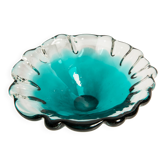 Blue aqua crystal glass bowl, mid-century, Italy, 1970s.