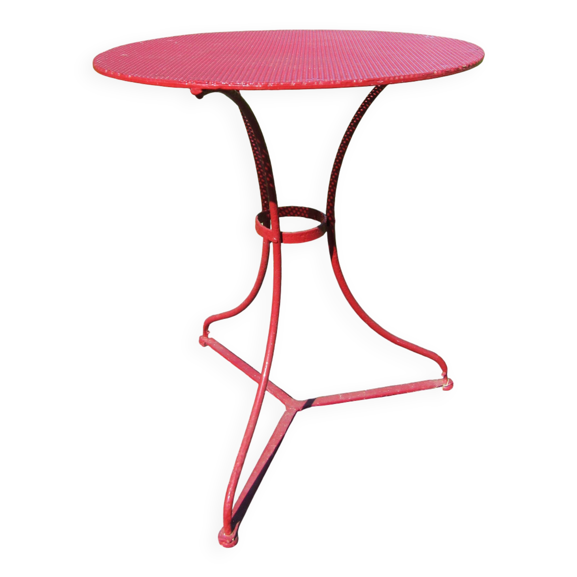 Antique wrought iron gueridon repainted in burgundy red.