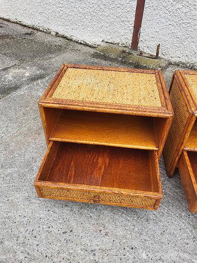 Pair of vintage maugrion rattan nightstands with drawers