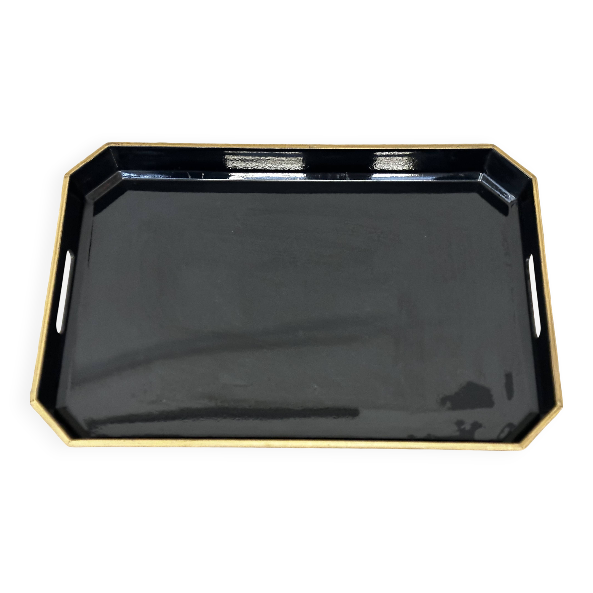 Japanese tray in black and gold lacquered wood