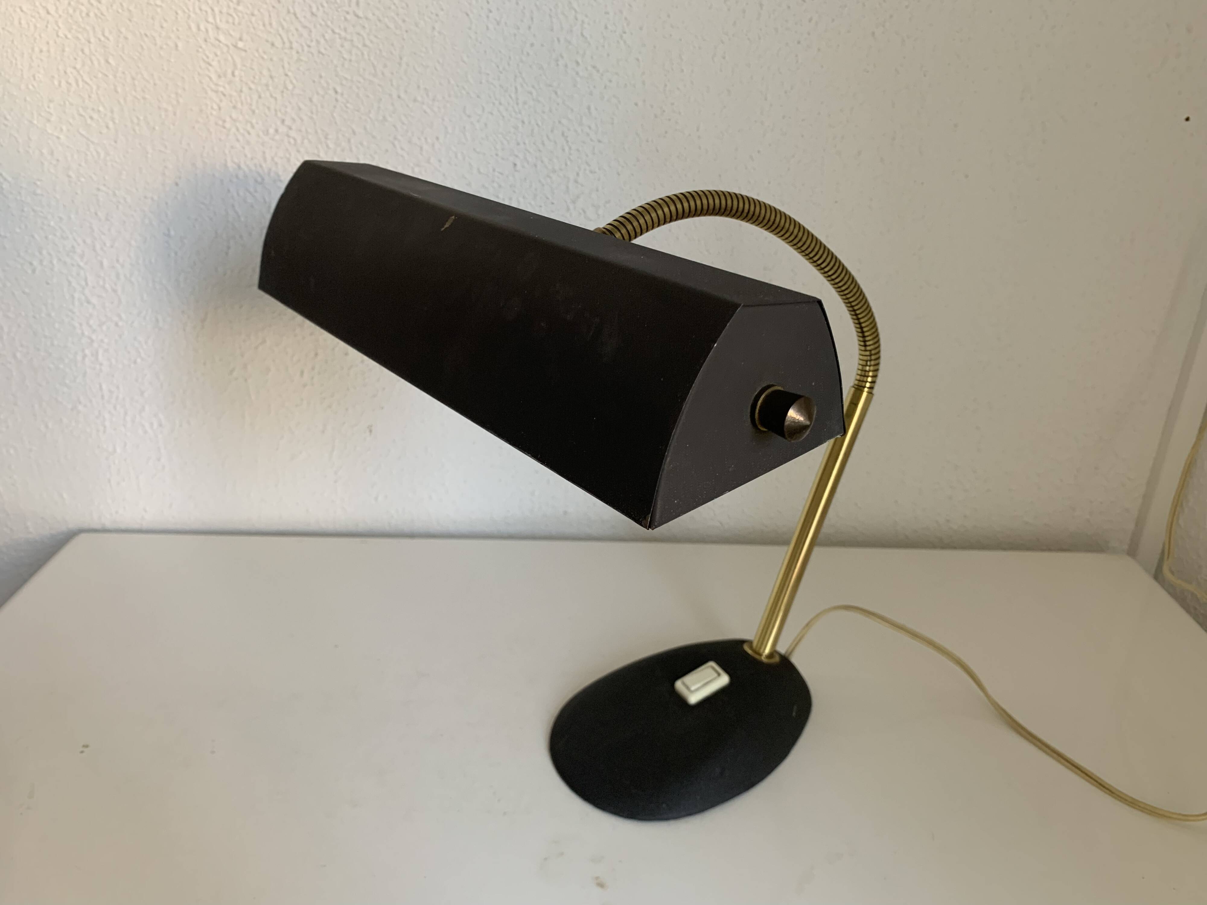 Lampe vintage 1960 de banquier Aluminor noire dorée bureau - 45cm