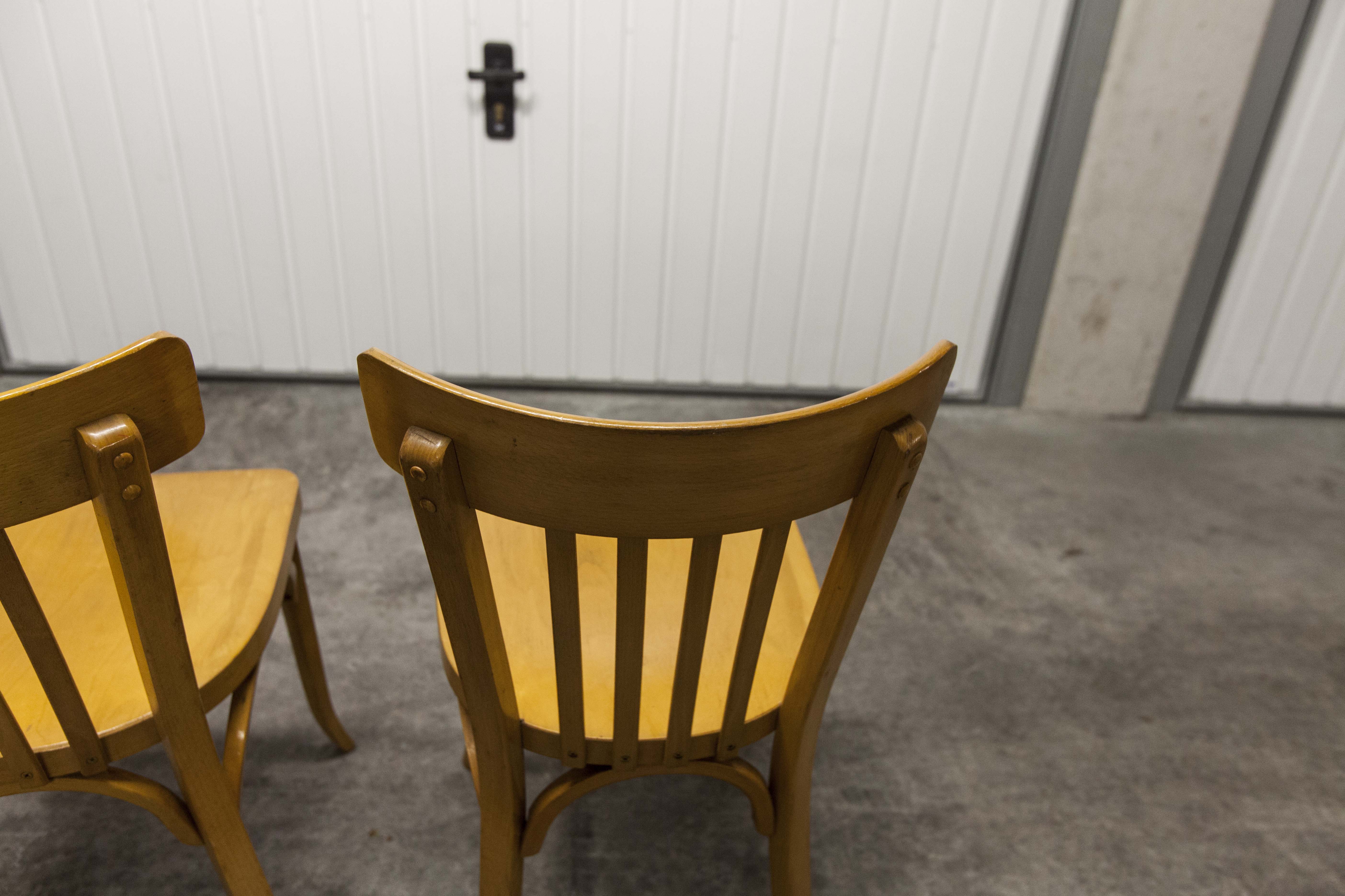 Pair of chairs bistro Baumann 1970s honey color