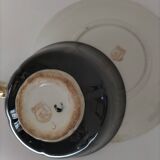 Large black, yellow iridescent and white Art Deco Saint-Amand cup.