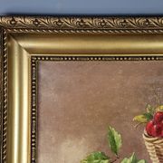 Nature morte aux cerises & pêches huile sur toile 59x50 cm