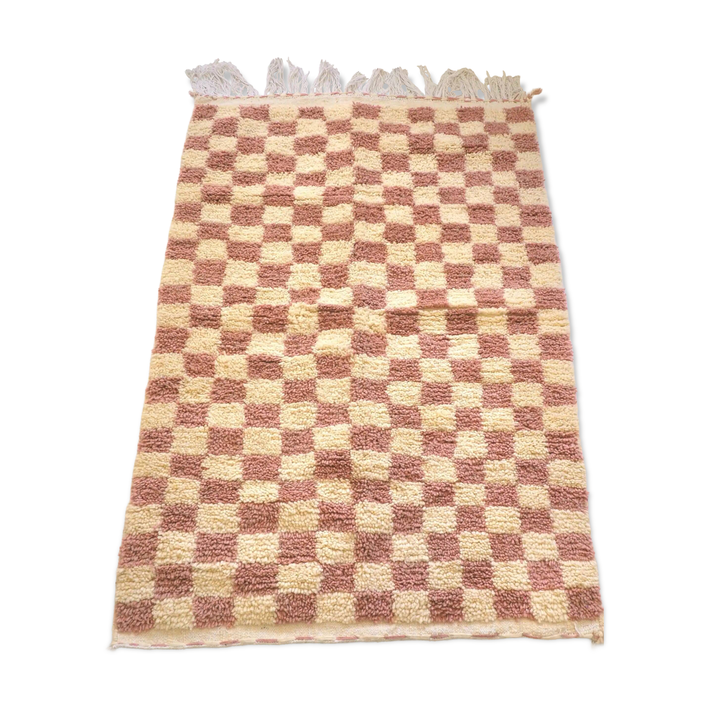 Beni Ouarain rug, old pink checkerboard