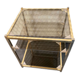 End of sofa 3 trays in smoked glass and brass-frame 70 year