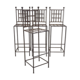 Series of 4 Moroccan wrought iron stools from the 70s