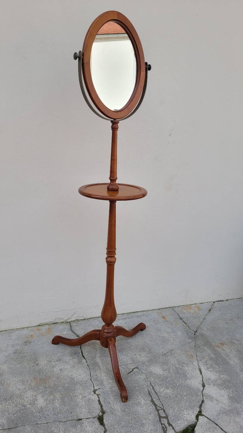 Tripod base psyché barber mirror in cherry wood with a system