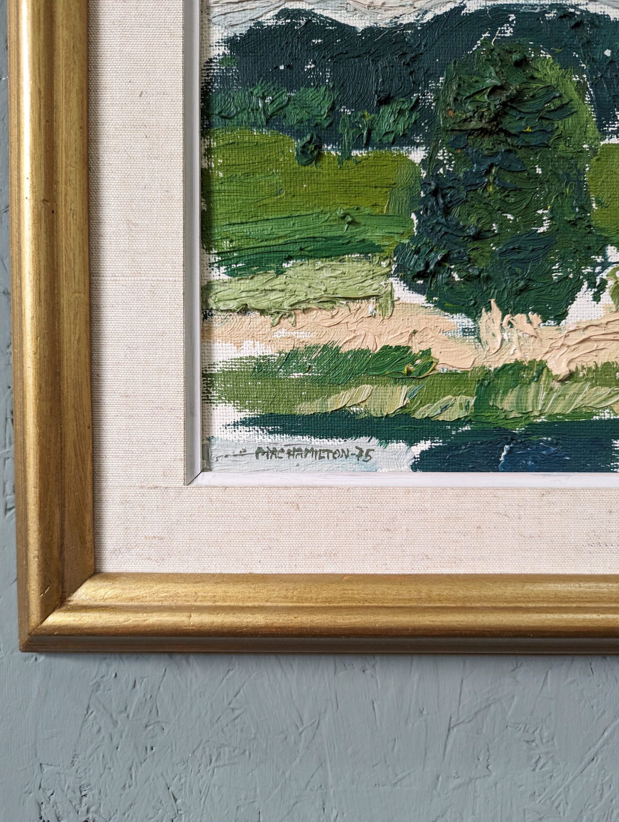 Mid-Century Modern "Green Grove", Vintage Swedish Landscape Oil Painting, Framed