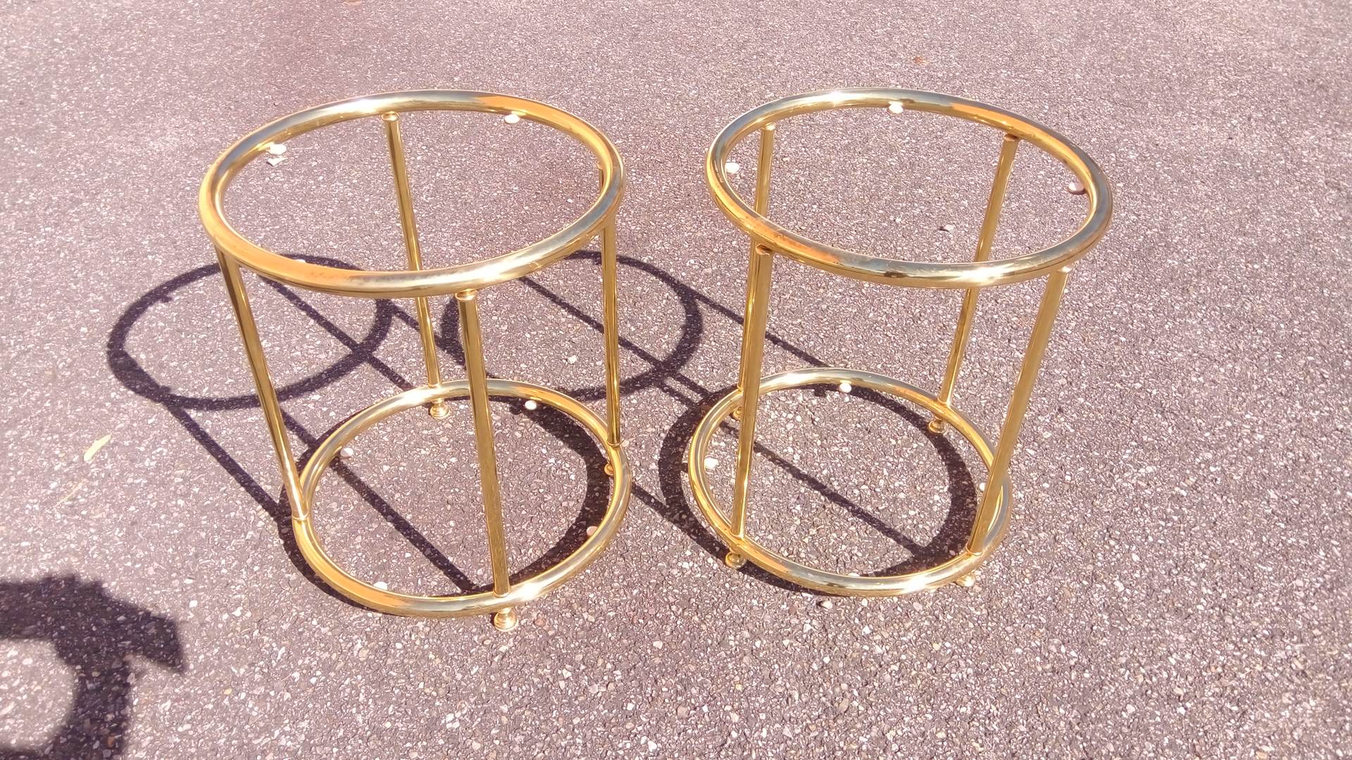Pair of extra tables pieces of sofa gold metal 70s