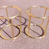 Pair of extra tables pieces of sofa gold metal 70s