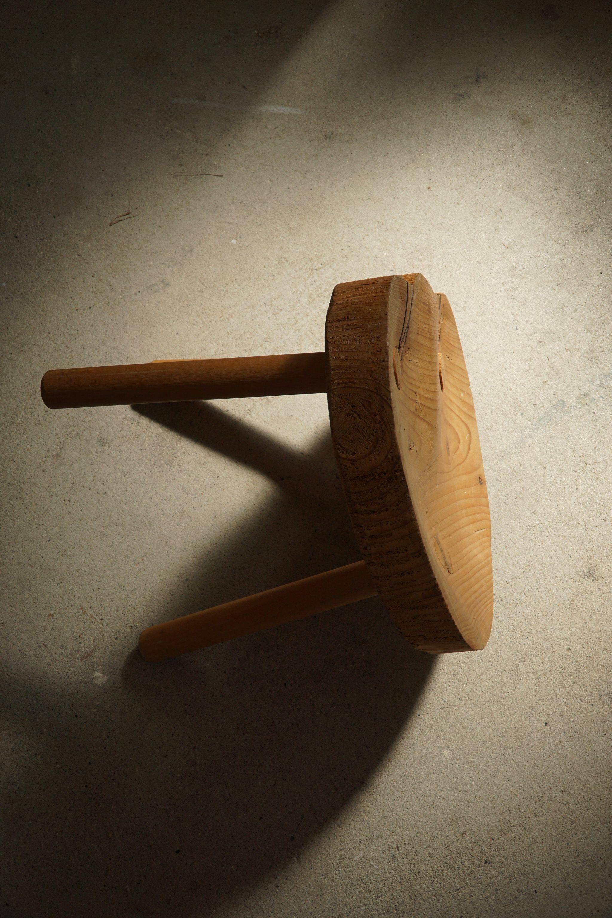 Tripod stool in solid pine, by a Swedish cabinetmaker, mid-century, around the 1960s.