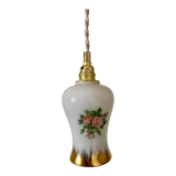 Vintage tulip ride in white opaline drawings of roses