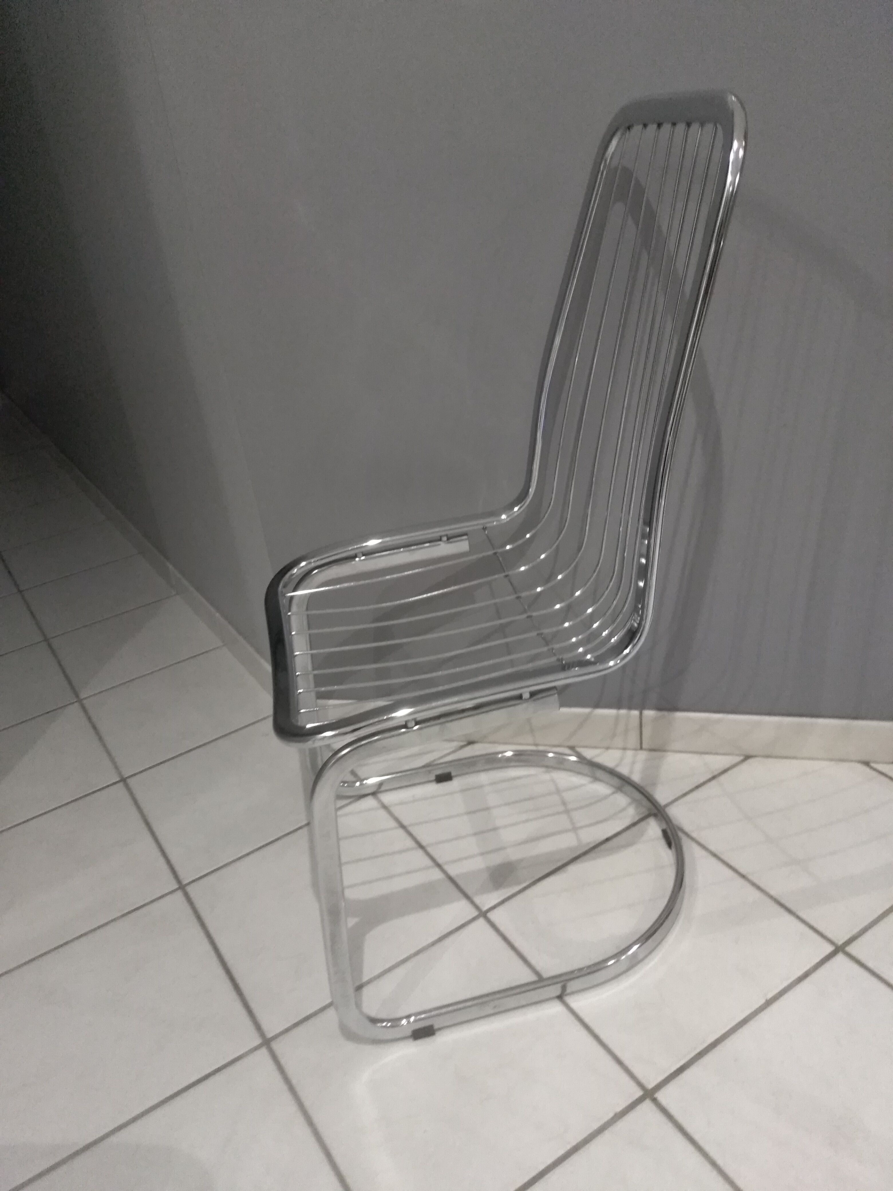 Suite of 6 vintage chrome metal chairs 1970
