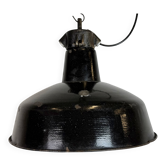 Industrial Black Enamel Factory Lamp with Cast Iron Top, 1950s