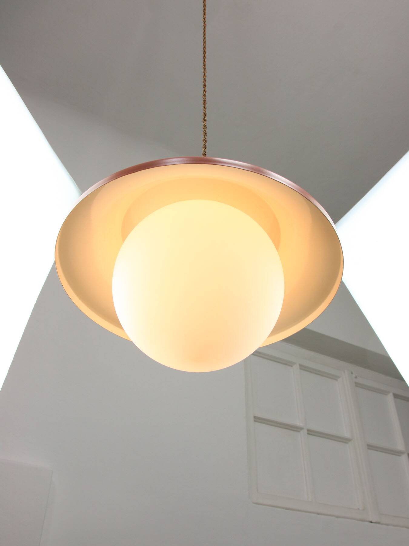 Mid-Century Italian Pink Metal and Brass Pendant Lamp
