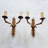 Pair of Empire style wall sconces in gilded bronze and Empire green, mid