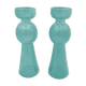 Pair of vintage candlesticks in molded glass turquoise blue 20 cm