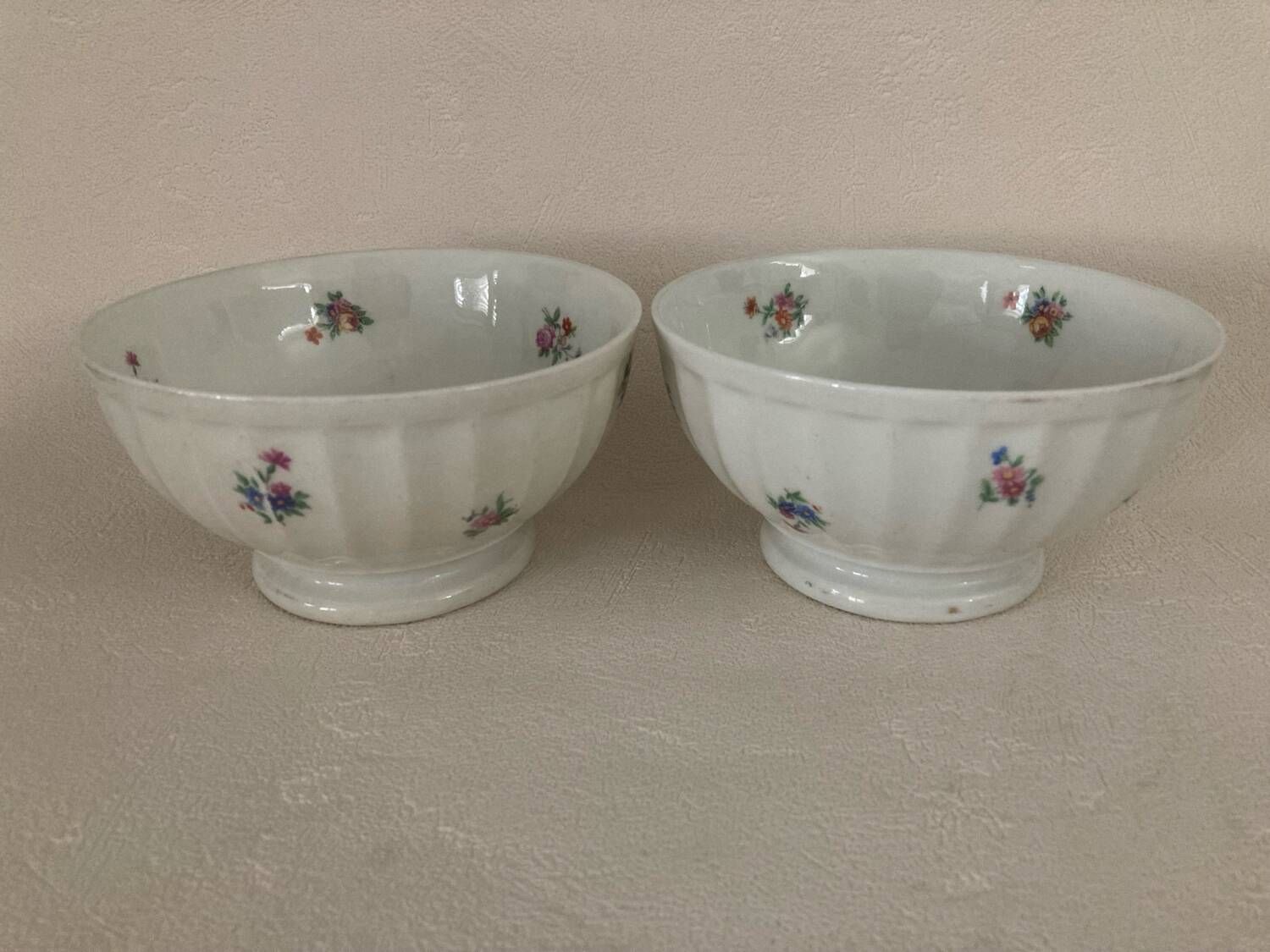 2 Antique Faceted Bowls with Small Flower Pattern PL France