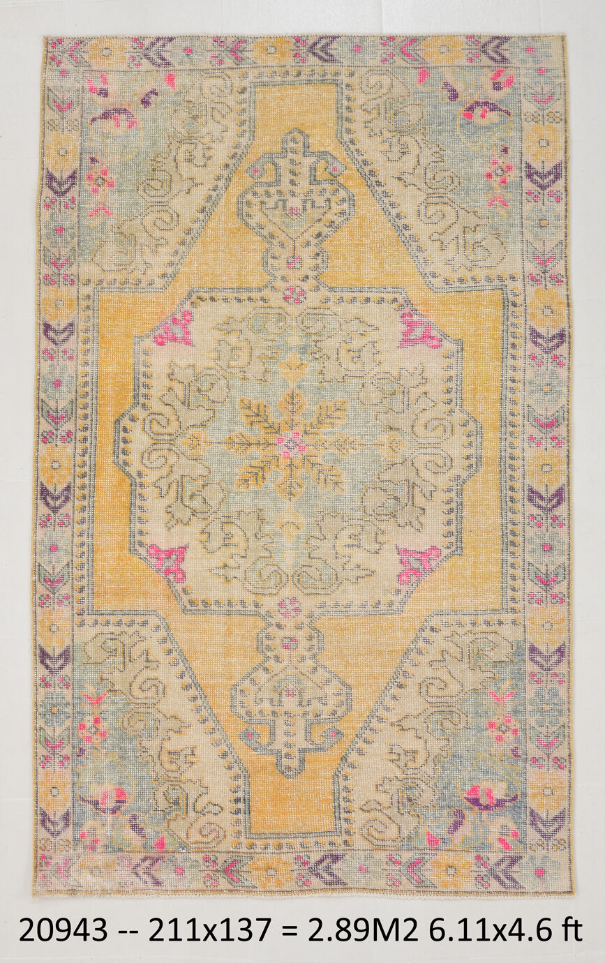 Tapis turc jaune oriental, 137x211cm
