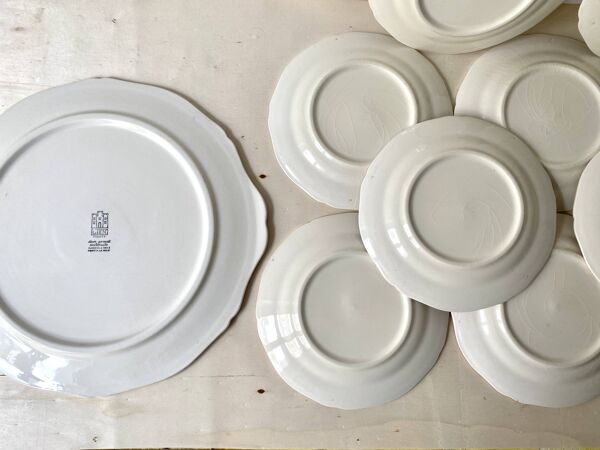 Service à dessert ''cerises'' par Gien vintage, plat à tarte + 10 assiettes à dessert, céramique faïen